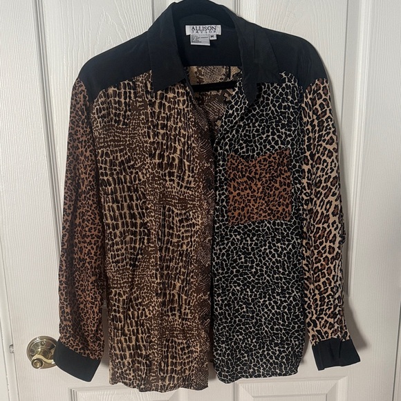 Allison Taylor Brown and Black Silk Blouse leopard size medium - Picture 1 of 5